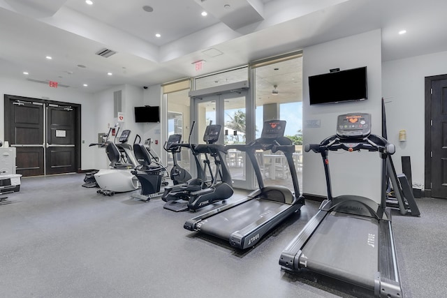 5050 N Ocean Dr Unit 1701, Singer Island, FL 33404 - gym featuring recessed lighting and french doors