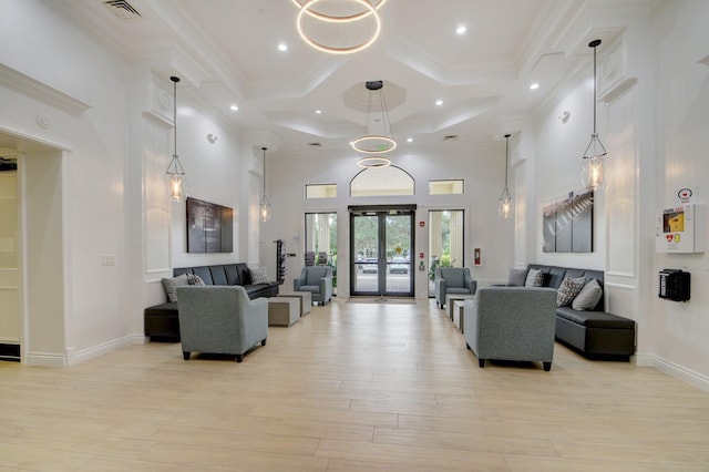 8127 Playa Del Sur Blvd, Lake Worth, FL 33467 - common area featuring a high ceiling, coffered ceiling, recessed lighting, and crown molding