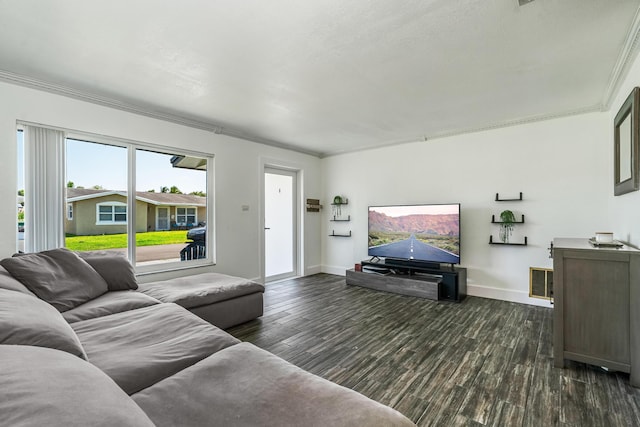 7307 NW 58th Ct, Tamarac, FL 33321 - living room featuring dark wood-style flooring, ornamental molding, and baseboards