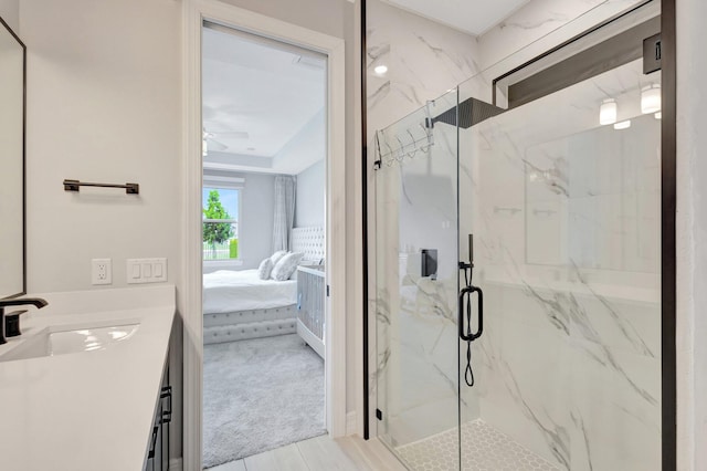 5322 Yellow Water Lily Ct, Lake Worth, FL 33467 - bathroom featuring ensuite bath, a marble finish shower, vanity, and a ceiling fan