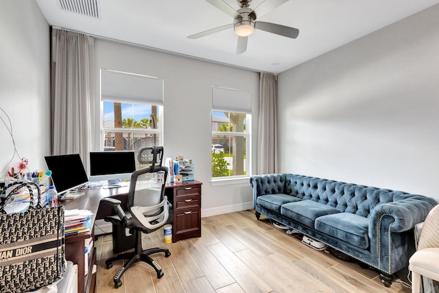 5322 Yellow Water Lily Ct, Lake Worth, FL 33467 - office area with a ceiling fan, baseboards, and light wood-style floors