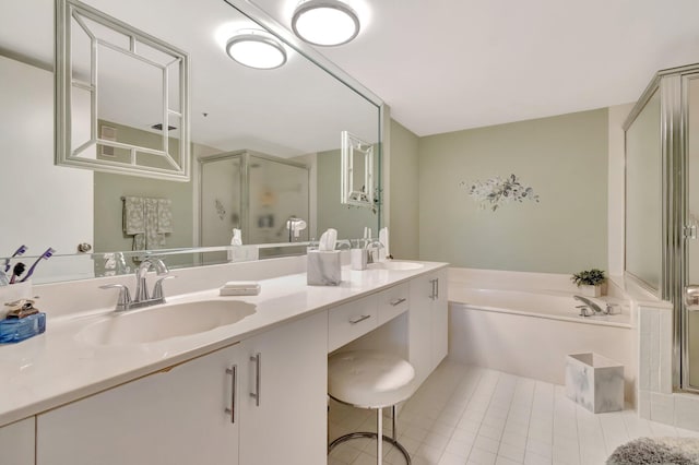 5914 Regal Glen Dr Unit 107, Boynton Beach, FL 33437 - full bathroom featuring a shower stall, double vanity, a bath, and tile patterned floors