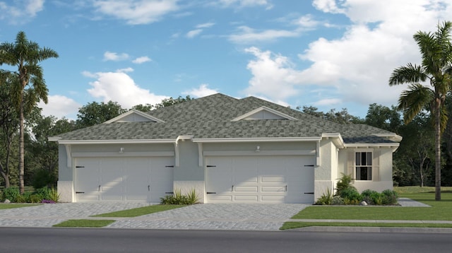 1553 SE Crosswood Way, Port Saint Lucie, FL 34984 - ranch-style house with roof with shingles, a garage, and stucco siding