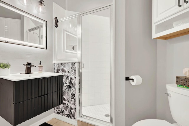 9927 Perfect Dr Unit 108, Port Saint Lucie, FL 34986 - bathroom with toilet, a stall shower, and vanity