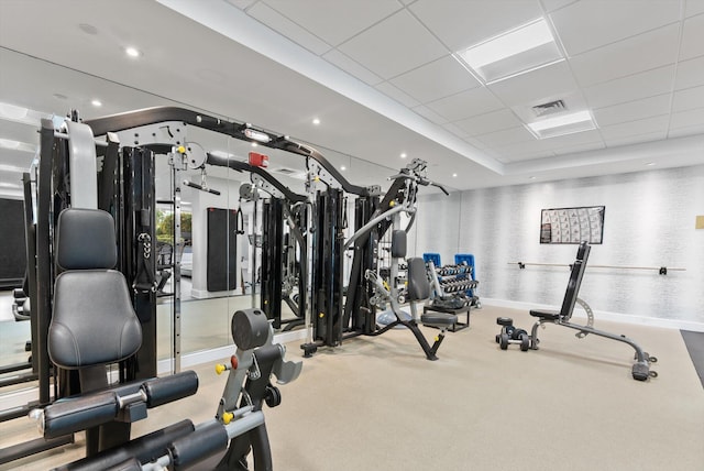 550 SE Mizner Blvd Unit B206, Boca Raton, FL 33432 - exercise room featuring baseboards and a paneled ceiling