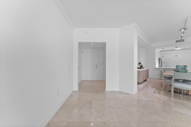 550 SE Mizner Blvd Unit B206, Boca Raton, FL 33432 - hallway with ornamental molding, light marble finish flooring, and baseboards