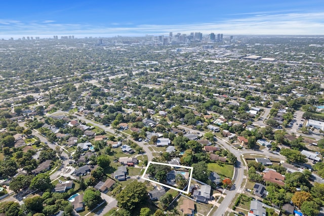 1517 NW 12th Ave, Fort Lauderdale, FL 33311 - aerial overview of property's location with property parcel outlined and city skyline