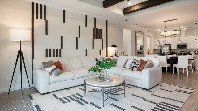 1169 SE Crosswood Way, Port Saint Lucie, FL 34984 - living room featuring wood finish floors, crown molding, and recessed lighting