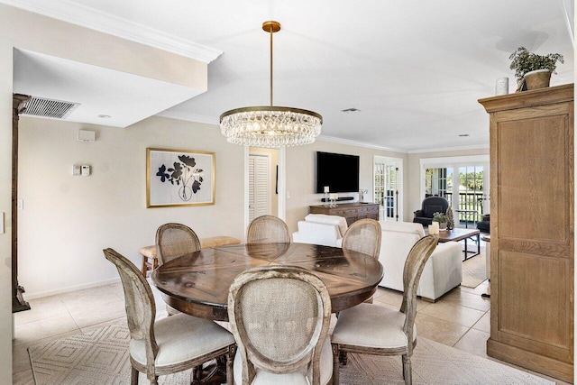 10739 Quail Covey Rd Azalea, Unit Azalea, Boynton Beach, FL 33436 - dining space featuring light tile patterned floors, ornamental molding, a chandelier, and baseboards