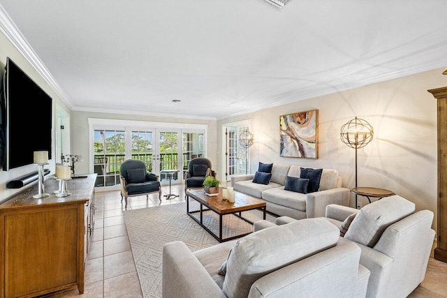 10739 Quail Covey Rd Azalea, Unit Azalea, Boynton Beach, FL 33436 - living room featuring crown molding and light tile patterned floors
