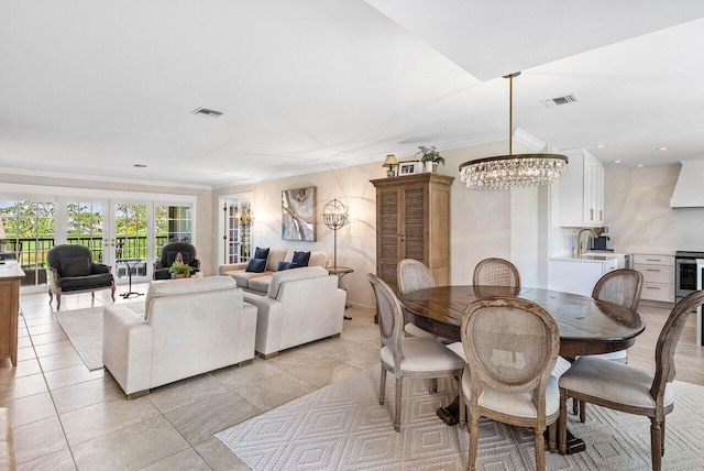 10739 Quail Covey Rd Azalea, Unit Azalea, Boynton Beach, FL 33436 - dining room featuring a chandelier, ornamental molding, light tile patterned flooring, and recessed lighting