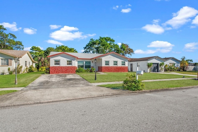 22602 SW 54th Way, Boca Raton, FL 33433 - ranch-style home with driveway, a front lawn, brick siding, and a residential view
