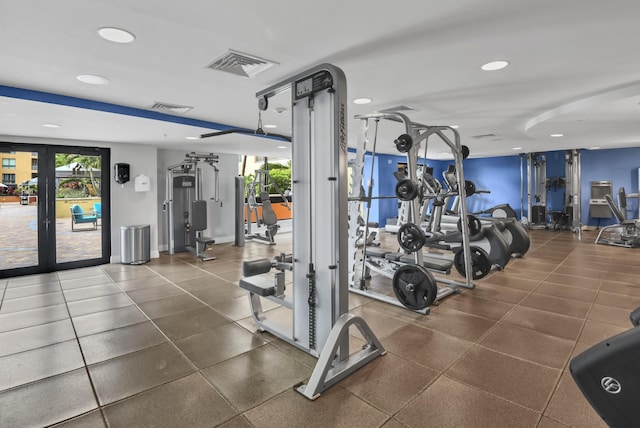 100 N Federal Hwy Unit 1004, Fort Lauderdale, FL 33301 - gym featuring french doors and recessed lighting