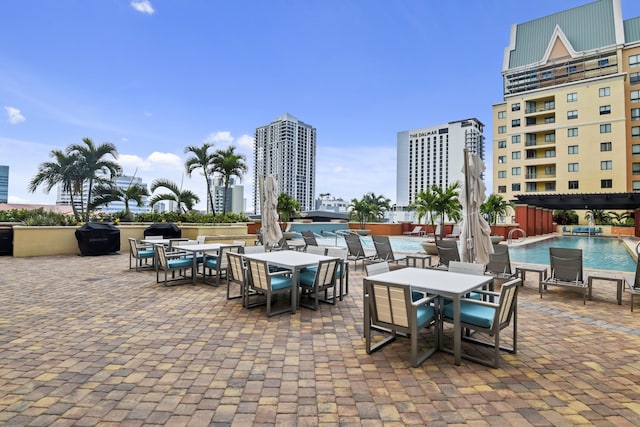 100 N Federal Hwy Unit 1004, Fort Lauderdale, FL 33301 - view of patio / terrace featuring outdoor dining area, a city view, and a community pool