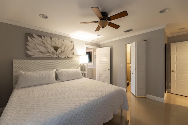 1809 Surfside Dr, Fort Pierce, FL 34949 - bedroom with crown molding, baseboards, recessed lighting, and a ceiling fan
