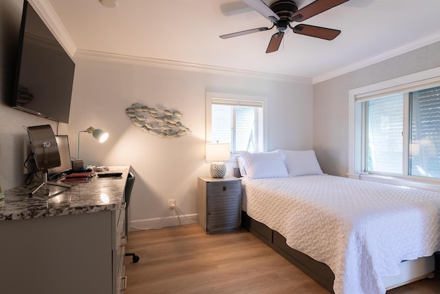 1809 Surfside Dr, Fort Pierce, FL 34949 - bedroom with ornamental molding, light wood-style floors, baseboards, and ceiling fan