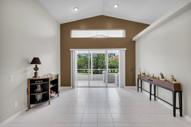 6563 Kings Creek Ter, Boynton Beach, FL 33437 - entryway featuring high vaulted ceiling and light tile patterned floors