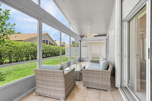 6563 Kings Creek Ter, Boynton Beach, FL 33437 - sunroom / solarium featuring a ceiling fan and lofted ceiling