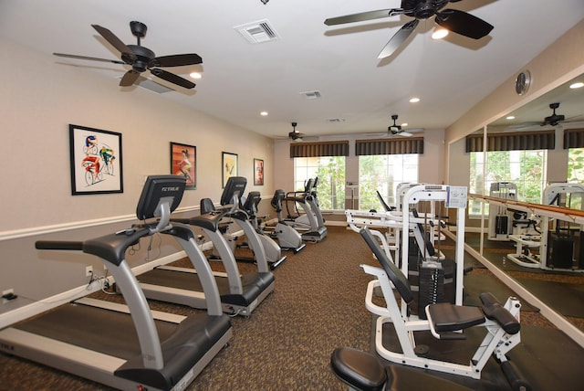 6563 Kings Creek Ter, Boynton Beach, FL 33437 - gym featuring recessed lighting and a ceiling fan