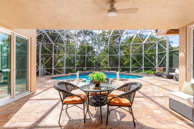 1345 SW 21st Ave, Boca Raton, FL 33486 - view of patio with a lanai, an outdoor pool, and ceiling fan