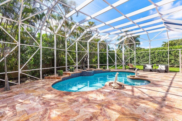 1345 SW 21st Ave, Boca Raton, FL 33486 - swimming pool featuring an in-ground hot tub, a patio area, and glass enclosure