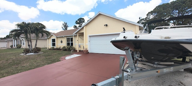 1514 SE Manth Ln, Port Saint Lucie, FL 34983 - single story home with stucco siding, an attached garage, a front yard, and concrete driveway