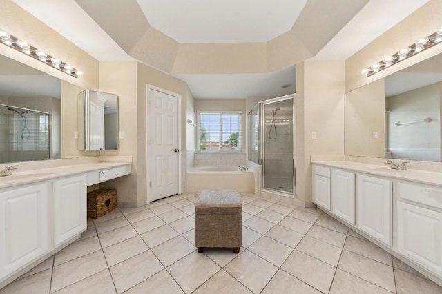7969 Heavener Ct, Lake Worth, FL 33467 - full bath with a shower stall, tile patterned flooring, two vanities, and a bath