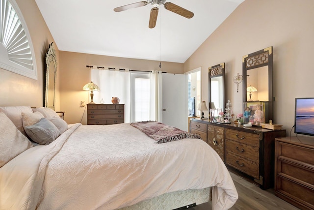 12697 Coral Breeze Dr, Wellington, FL 33414 - bedroom featuring vaulted ceiling, wood finished floors, and ceiling fan