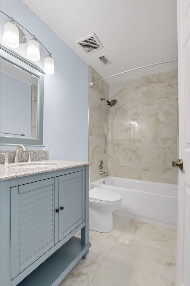 9329 Boca Gardens Cir S Unit D, Boca Raton, FL 33496 - bathroom with vanity, marble look tiles, shower / washtub combination, and crown molding