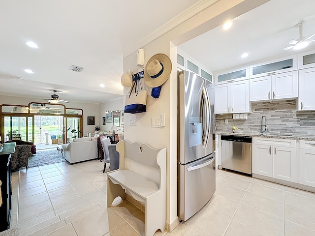 3622 Citrus Trce Unit 2, Davie, FL 33328 - kitchen with appliances with stainless steel finishes, ceiling fan, light tile patterned floors, a sink, and recessed lighting