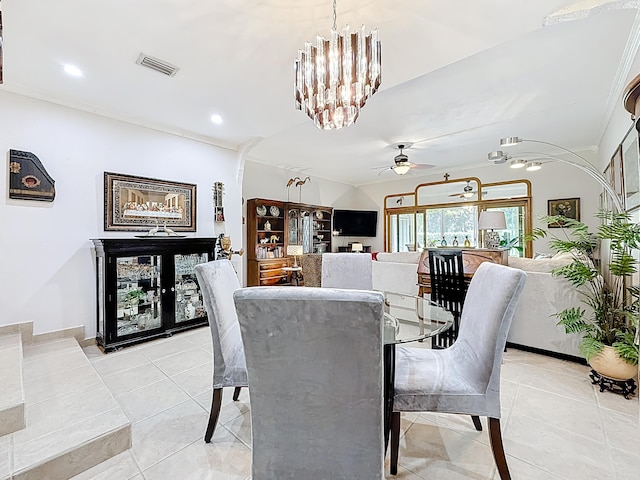 3622 Citrus Trce Unit 2, Davie, FL 33328 - dining space featuring a chandelier, a ceiling fan, light tile patterned flooring, and recessed lighting