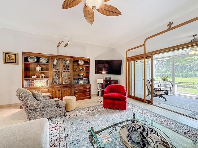 3622 Citrus Trce Unit 2, Davie, FL 33328 - tiled living area featuring a ceiling fan, crown molding, and baseboards