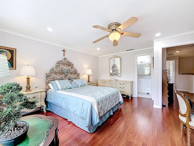 3622 Citrus Trce Unit 2, Davie, FL 33328 - bedroom with wood finished floors, ornamental molding, recessed lighting, a ceiling fan, and baseboards