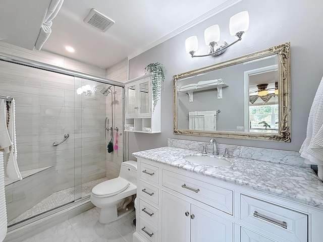 3622 Citrus Trce Unit 2, Davie, FL 33328 - full bath with a shower stall, toilet, vanity, and marble look tiles