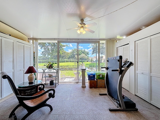3622 Citrus Trce Unit 2, Davie, FL 33328 - workout area featuring ceiling fan and expansive windows