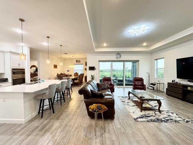 1130 Tangled Orchard Trce, The Acreage, FL 33470 - living area featuring light wood-type flooring and a raised ceiling