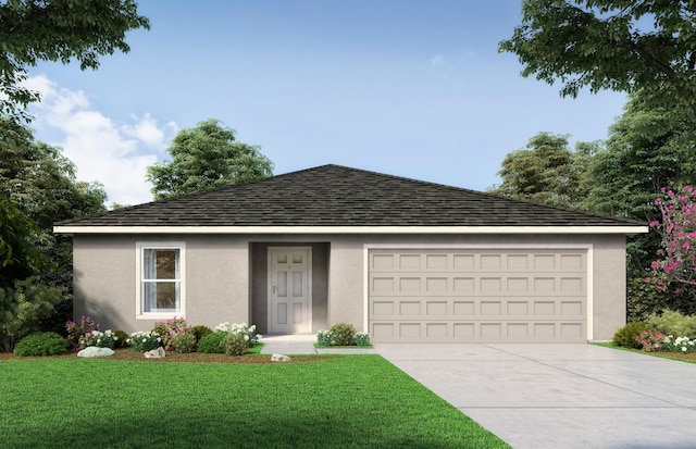 510 NW 12th St, Okeechobee, FL 34972 - ranch-style house with driveway, stucco siding, a garage, and a front yard