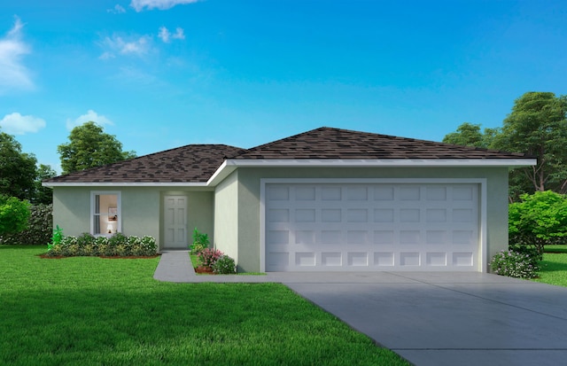 503 NW 12th St, Okeechobee, FL 34972 - ranch-style house with stucco siding, a front yard, driveway, and an attached garage