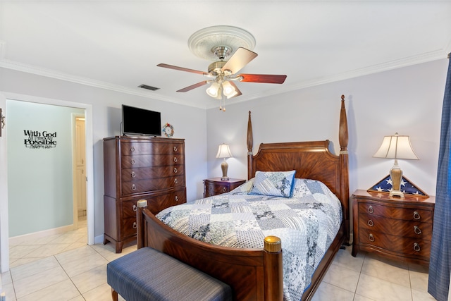 2822 Crosley Dr W Unit D, West Palm Beach, FL 33415 - bedroom featuring ornamental molding, light tile patterned floors, ceiling fan, and baseboards