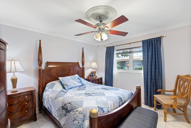 2822 Crosley Dr W Unit D, West Palm Beach, FL 33415 - bedroom featuring light tile patterned floors, ornamental molding, and ceiling fan