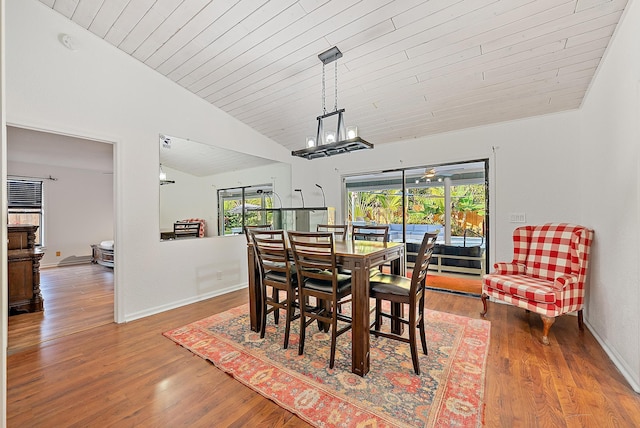2590 Monaco Ter, Palm Beach Gardens, FL 33410 - dining room with vaulted ceiling, wood finished floors, baseboards, and wooden ceiling
