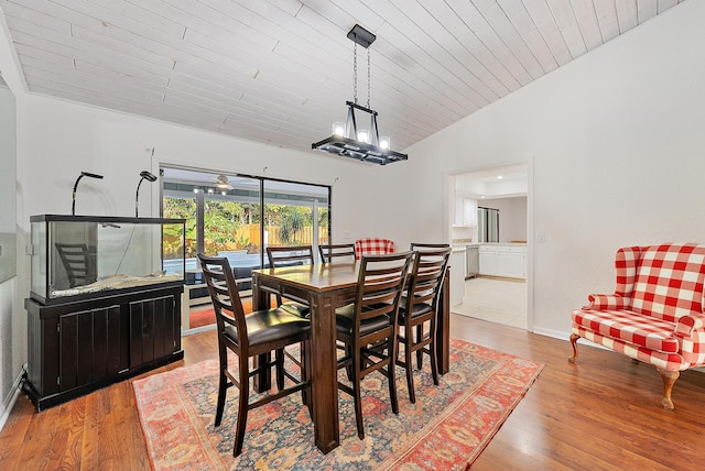 2590 Monaco Ter, Palm Beach Gardens, FL 33410 - dining space with wooden ceiling, wood finished floors, lofted ceiling, and baseboards