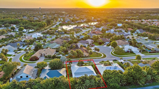 2590 Monaco Ter, Palm Beach Gardens, FL 33410 - aerial view at dusk of a residential view and property boundaries highlighted