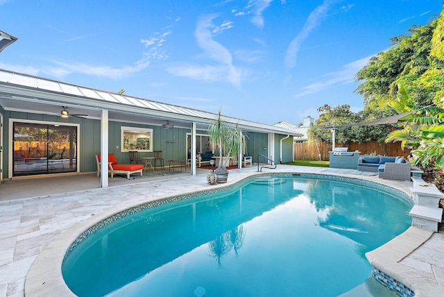 2590 Monaco Ter, Palm Beach Gardens, FL 33410 - view of swimming pool featuring a patio area, outdoor lounge area, and ceiling fan