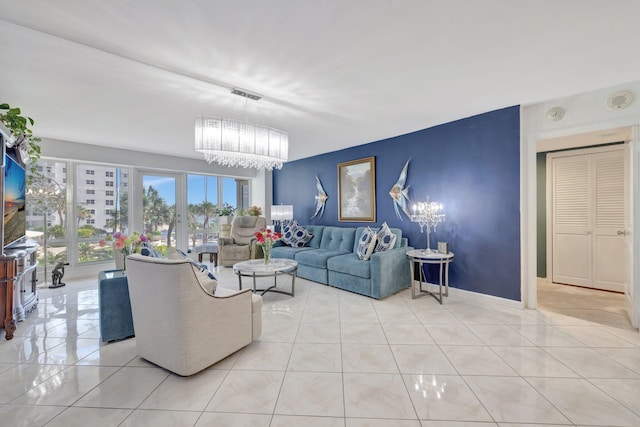 4100 Galt Ocean Dr Unit 311, Fort Lauderdale, FL 33308 - living area featuring a chandelier and light tile patterned floors