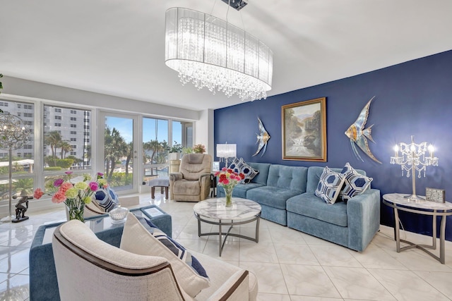 4100 Galt Ocean Dr Unit 311, Fort Lauderdale, FL 33308 - living room with a chandelier and tile patterned flooring