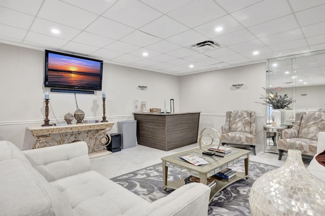 4100 Galt Ocean Dr Unit 311, Fort Lauderdale, FL 33308 - living area featuring tile patterned floors, recessed lighting, and a paneled ceiling