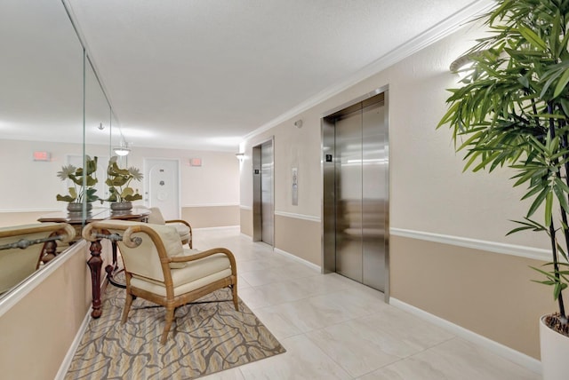 4100 Galt Ocean Dr Unit 311, Fort Lauderdale, FL 33308 - hallway featuring elevator, light tile patterned floors, and crown molding