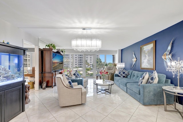 4100 Galt Ocean Dr Unit 311, Fort Lauderdale, FL 33308 - living area featuring a chandelier and light tile patterned floors