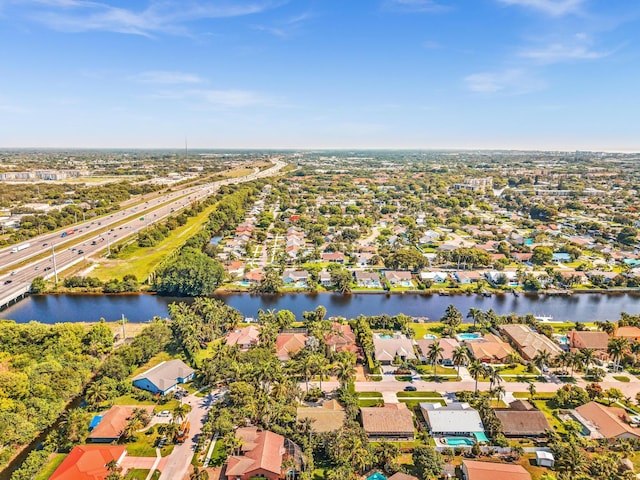 498 Oregon Ln, Boca Raton, FL 33487 - aerial perspective of suburban area featuring a main thoroughfare and a large body of water